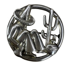 Load image into Gallery viewer, Vintage Sterling Silver Round Mexican Wanderer W/ Cactus Pin Brooch
