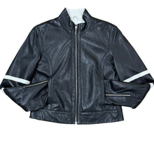 Load image into Gallery viewer, Y2K Wilsons Leather Black Leather Jacket Moto Stripe Sleeve

