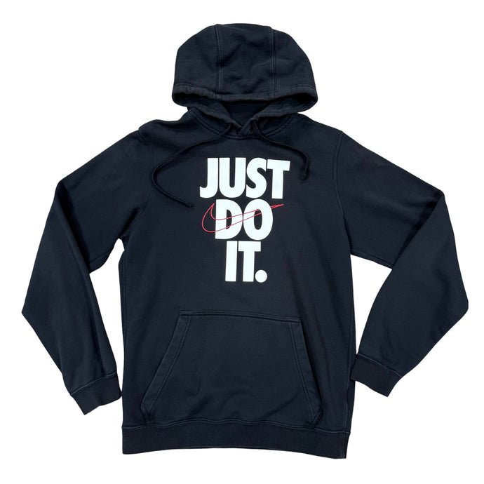 Nike Just Do It Hoodie Black Red Swoosh Logo Pullover Sweatshirt Men’s Size Small