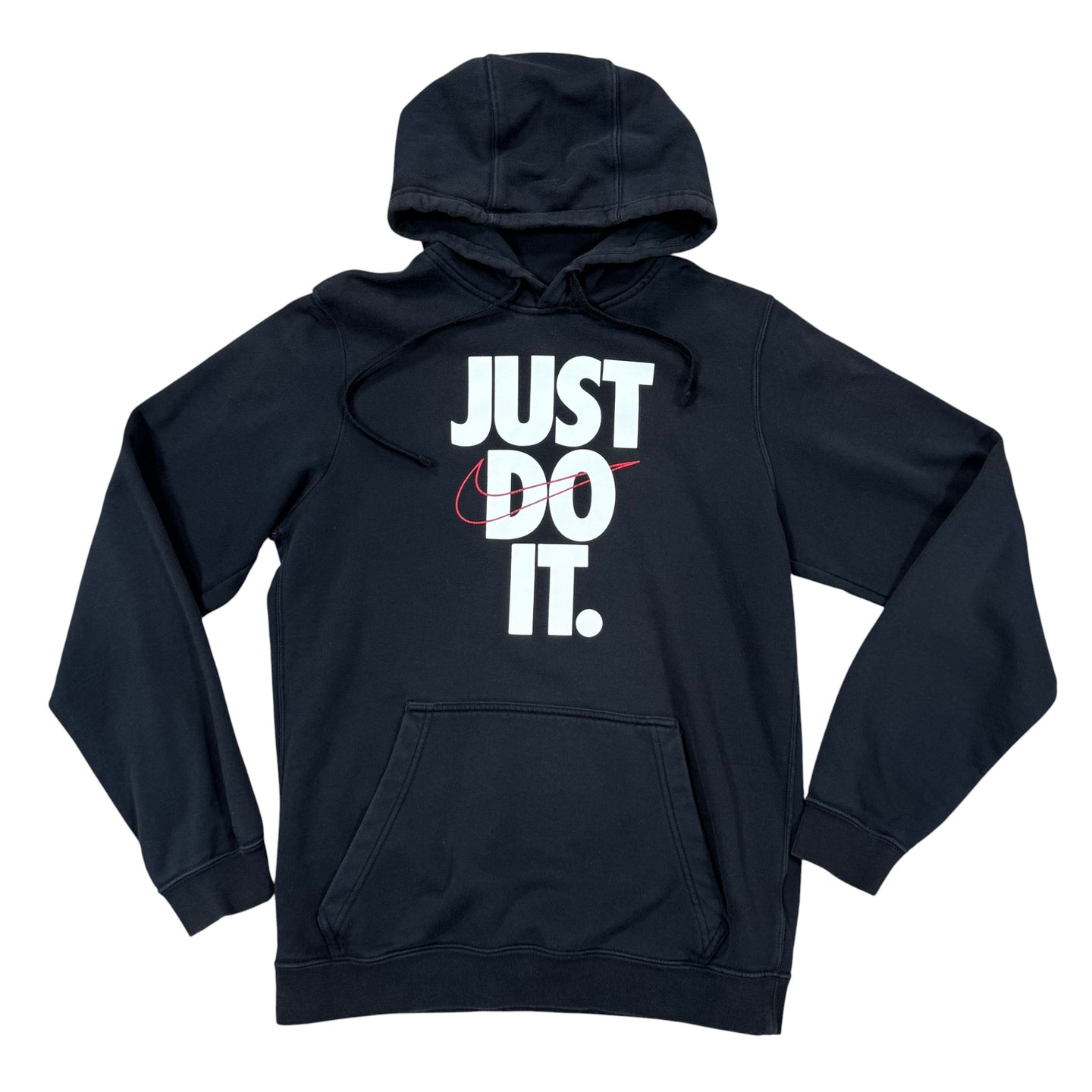 Nike Just Do It Hoodie Black Red Swoosh Logo Pullover Sweatshirt Men’s Size Small