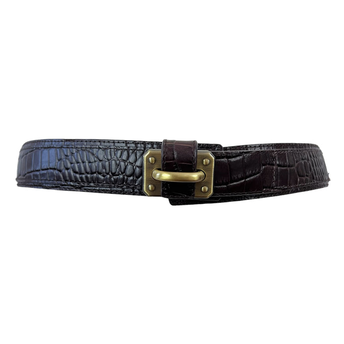 Vintage Brown Croc Embossed Leather Belt USA Size Small.