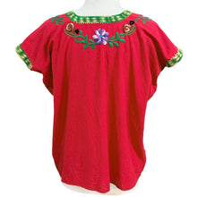Load image into Gallery viewer, Vintage Mexican Hand-Embroidered Floral Snail Red Peasant Blouse
