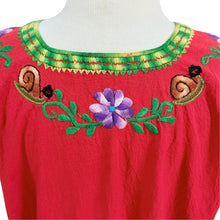 Load image into Gallery viewer, Vintage Mexican Hand-Embroidered Floral Snail Red Peasant Blouse
