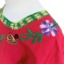 Load image into Gallery viewer, Vintage Mexican Hand-Embroidered Floral Snail Red Peasant Blouse
