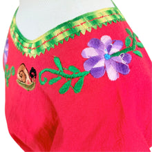 Load image into Gallery viewer, Vintage Mexican Hand-Embroidered Floral Snail Red Peasant Blouse
