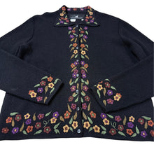 Load image into Gallery viewer, Peruvian Connection Black Baby Alpaca Floral Embroidered Cardigan Sweater
