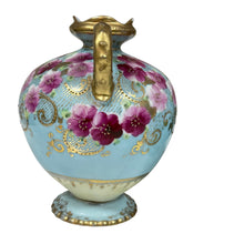 Load image into Gallery viewer, Antique Hand Painted Nippon Porcelain Vase w Light Blue with Pink Floral &amp; Gold Moriage
