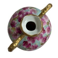 Load image into Gallery viewer, Antique Hand Painted Nippon Porcelain Vase w Light Blue with Pink Floral &amp; Gold Moriage
