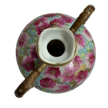 Load image into Gallery viewer, Antique Hand Painted Nippon Porcelain Vase w Light Blue with Pink Floral &amp; Gold Moriage
