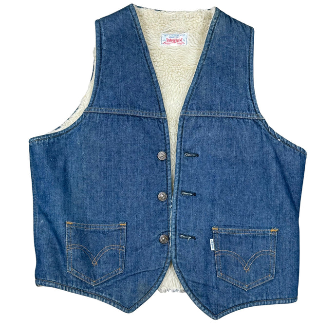 Vintage 70s Levi’s Sherpa Lined Denim Vest Blue Tab Made in Mexico Size 38