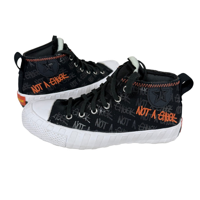 Converse Not A Chuck High Top Sneakers Black/Orange Script Youth Size 5Y Women’s 6.5–7