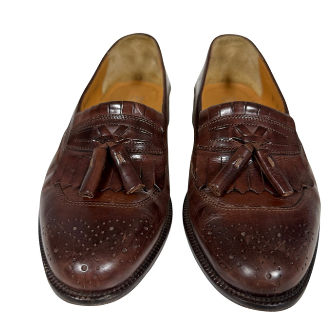 Vintage Johnston & Murphy Cellini Brown Leather Tassel Loafers Size 7.5 M