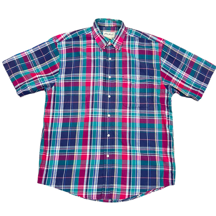 Eddie Bauer 100% Cotton Plaid Short Sleeve Button-Down Shirt Size M