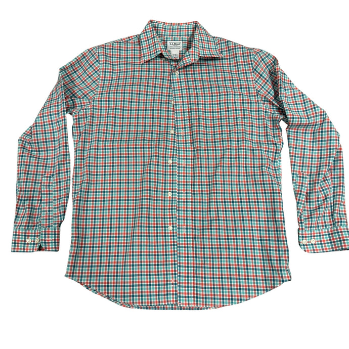 L.L.Bean Slightly Fitted Plaid Long Sleeve Button Down 100% Cotton Size Medium