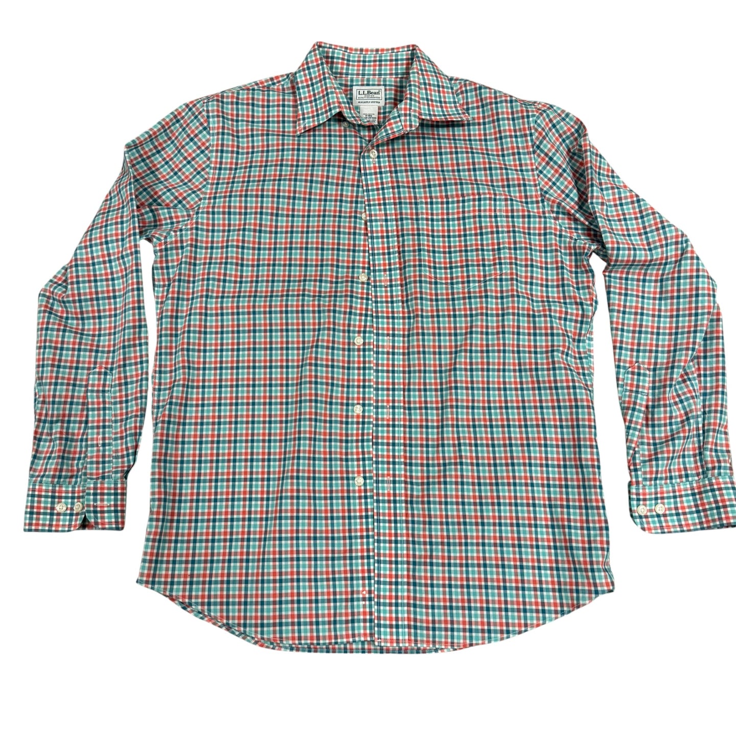 L.L.Bean Slightly Fitted Plaid Long Sleeve Button Down 100% Cotton Size Medium