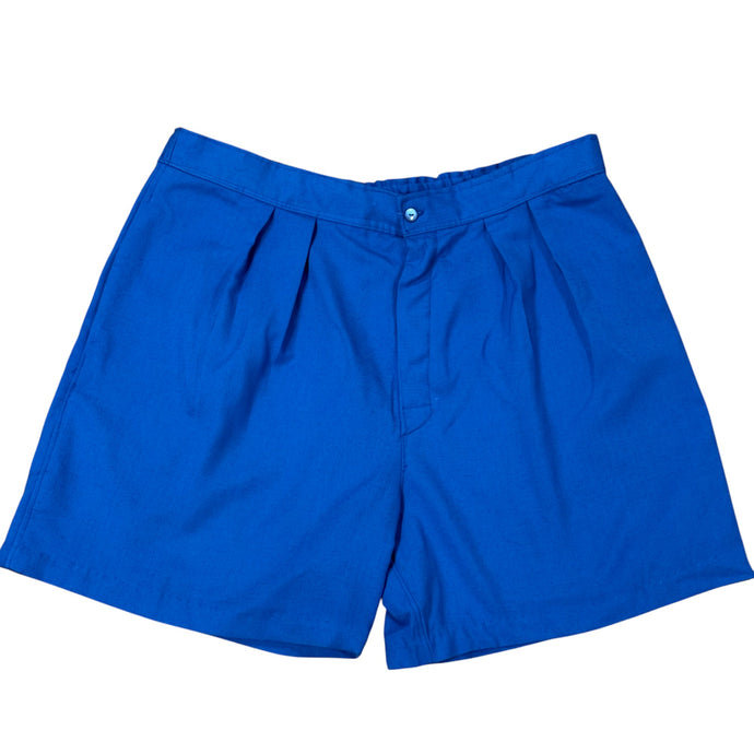 1980s Pleat Front Blue Linen Shorts Size 36