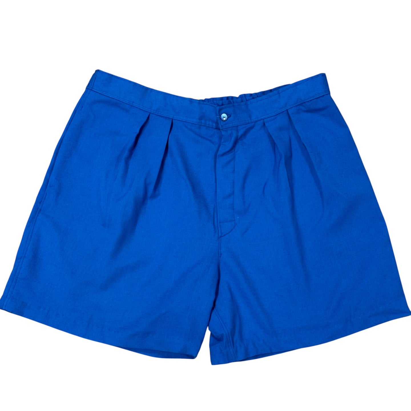 1980s Pleat Front Blue Linen Shorts Size 36