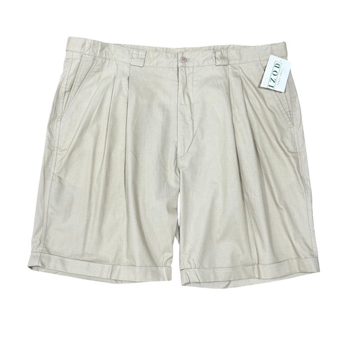 90s Izod Khaki Pleat Front Chino Shorts w Crest Logo Size 42
