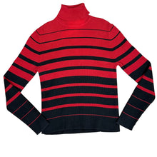 Load image into Gallery viewer, 90s Black &amp; Red Striped Cotton Turtleneck Sweater Size Large
