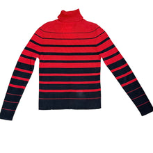 Load image into Gallery viewer, 90s Black &amp; Red Striped Cotton Turtleneck Sweater Size Large
