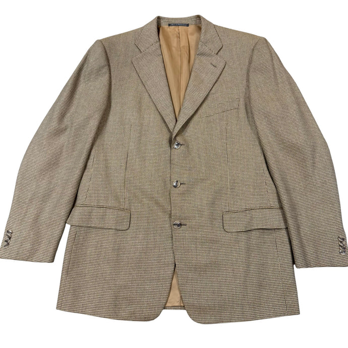 Vintage 90s Zegna Brown Silk Wool Sport Coat Houndstooth Blazer 44