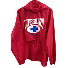 Load image into Gallery viewer, Vintage 1990s Speedo Lifeguard Red Windbreaker Jacket Hooded Pullover Large
