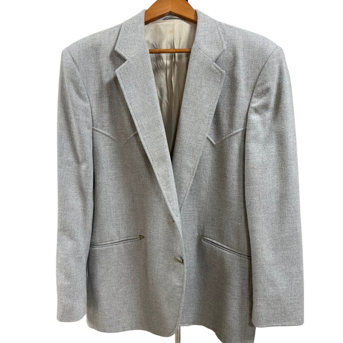 Vintage 1980s Kenny Rogers Western Blazer Gray Wool Blend Jacket 42R Made in USA
