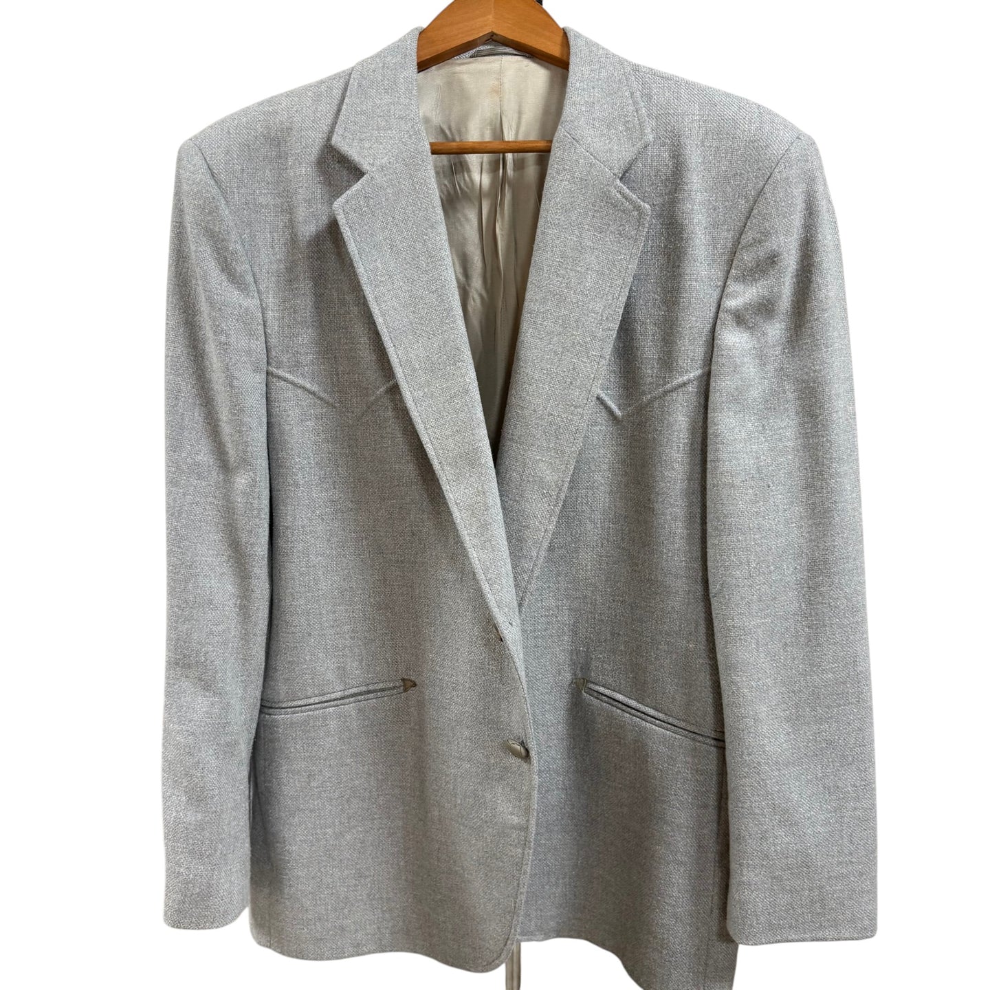 Vintage 1980s Kenny Rogers Western Blazer Gray Wool Blend Jacket 42R Made in USA