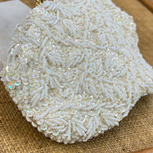Load image into Gallery viewer, Vintage White Iridescent Beaded Kiss Lock Evening Bag Gold Chain Hardware
