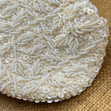 Load image into Gallery viewer, Vintage White Iridescent Beaded Kiss Lock Evening Bag Gold Chain Hardware

