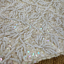 Load image into Gallery viewer, Vintage White Iridescent Beaded Kiss Lock Evening Bag Gold Chain Hardware
