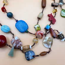 Load image into Gallery viewer, Vintage Southwestern Multi Strand Beaded Fetish Necklace Carved Stone Shell Glass
