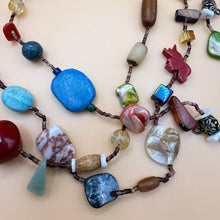 Load image into Gallery viewer, Vintage Southwestern Multi Strand Beaded Fetish Necklace Carved Stone Shell Glass

