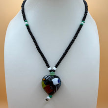 Load image into Gallery viewer, Vintage Venetian Lampwork Art Glass Black Puffy Heart Pendant Necklace
