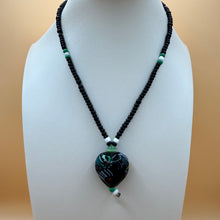 Load image into Gallery viewer, Vintage Venetian Lampwork Art Glass Black Puffy Heart Pendant Necklace
