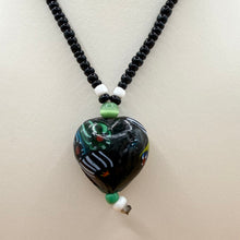 Load image into Gallery viewer, Vintage Venetian Lampwork Art Glass Black Puffy Heart Pendant Necklace
