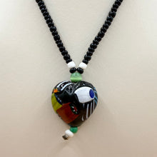 Load image into Gallery viewer, Vintage Venetian Lampwork Art Glass Black Puffy Heart Pendant Necklace
