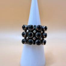 Load image into Gallery viewer, Vintage Southwestern Sterling Silver Black Onyx Cluster Cigar Band Ring Size 7.25

