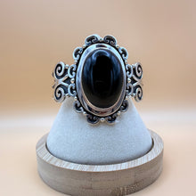Load image into Gallery viewer, Vintage Sterling Silver Large Black Onyx Scroll Cuff Bracelet 57g
