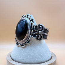 Load image into Gallery viewer, Vintage Sterling Silver Large Black Onyx Scroll Cuff Bracelet 57g
