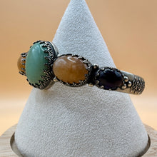 Load image into Gallery viewer, Vintage Signed Sterling Silver Multi Gemstone Cuff Bracelet 6.5
