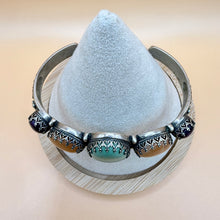 Load image into Gallery viewer, Vintage Signed Sterling Silver Multi Gemstone Cuff Bracelet 6.5
