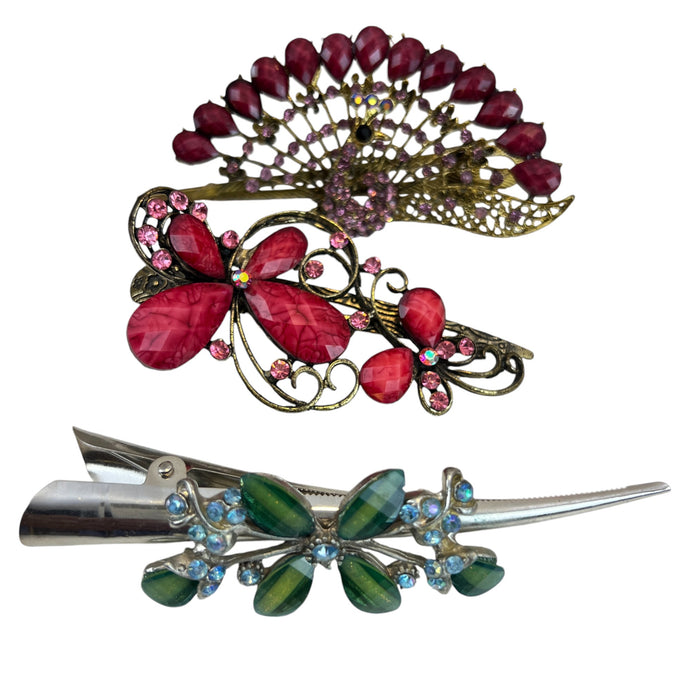 Set of Three Jeweled Rhinestone Hair Clips
