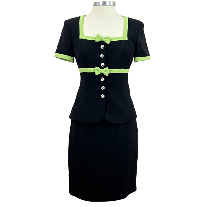 90s Ricky Freeman for Terry John Short Sleeve Skirt Suit with Bows Size 4