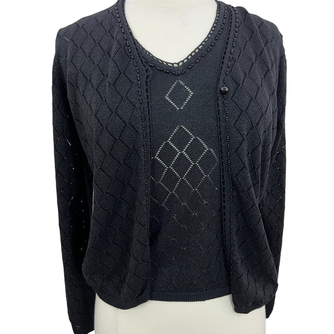 Black Silk Knit Cardigan Twin Set Size Chest 31