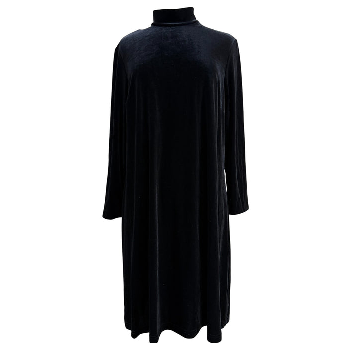 90s Black Velvet Mock Neck A Line Dress Size 16W