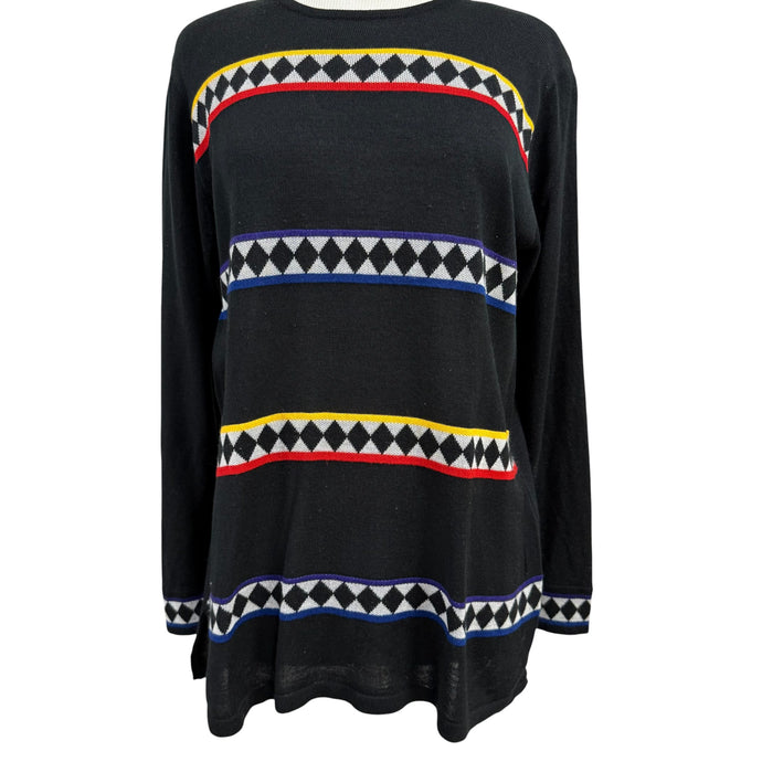 80s Black Geometric Knit Pullover Sweater Size Medium