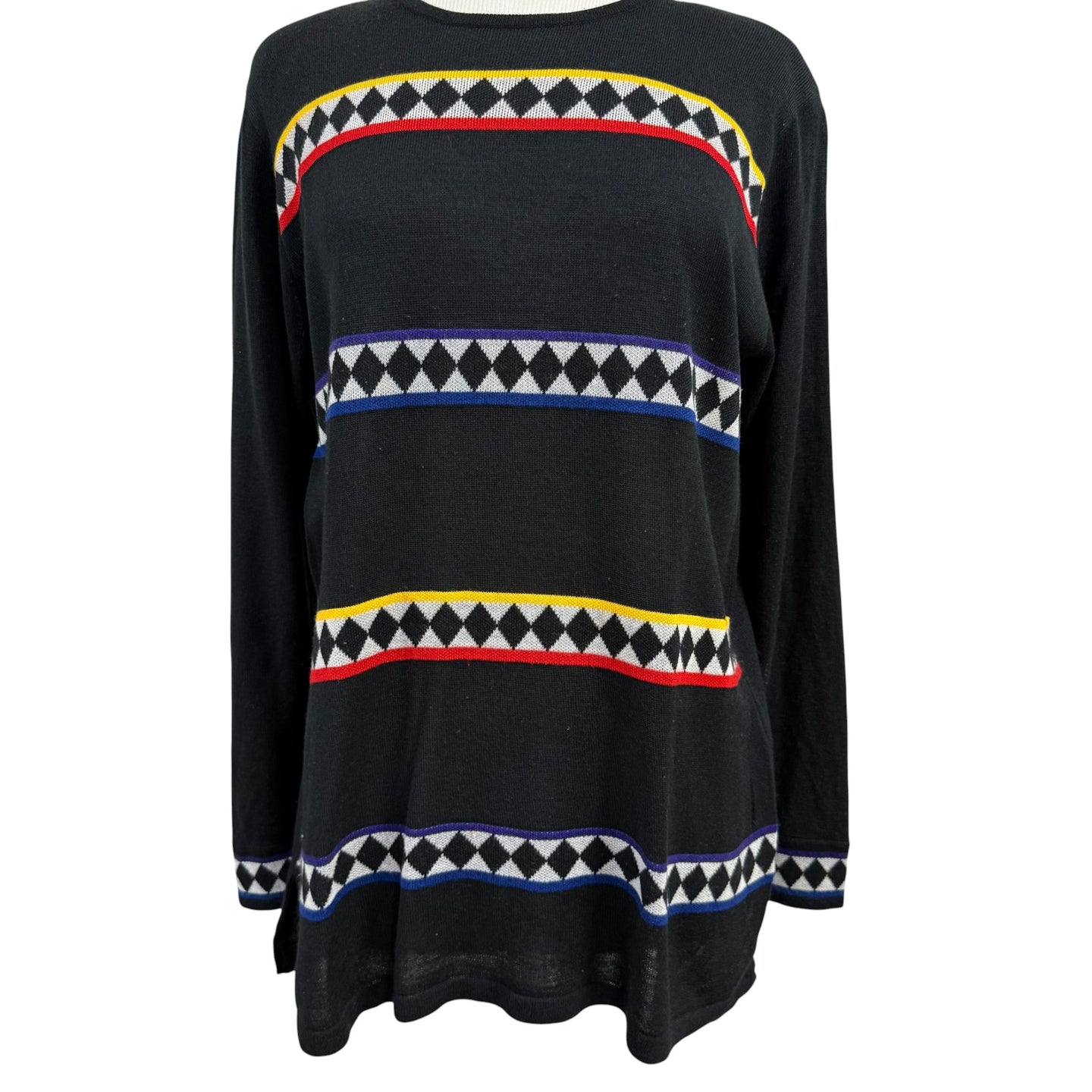80s Black Geometric Knit Pullover Sweater Size Medium