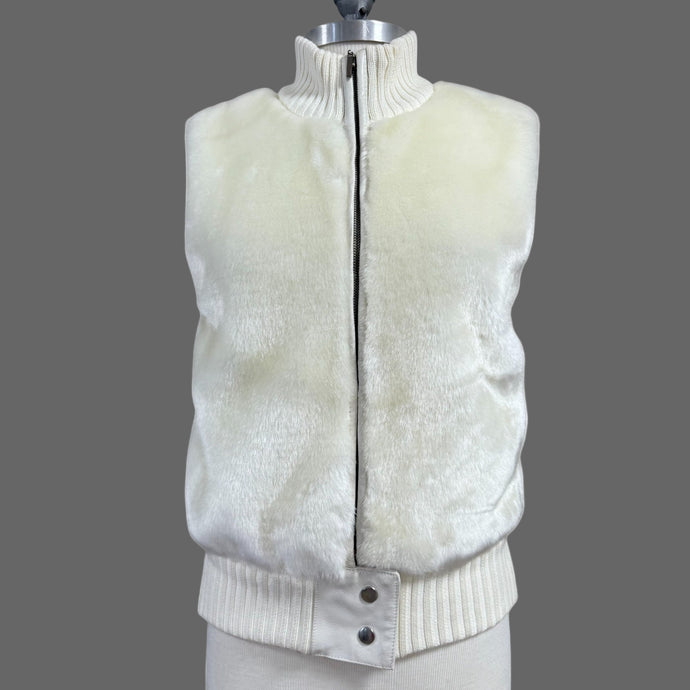 VTG 90s Ivory Faux Fur Vest Size Small