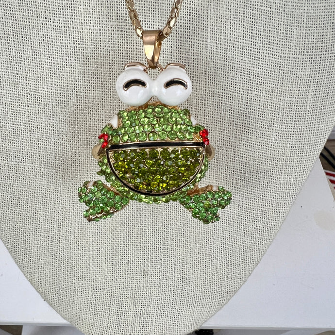 Betsey Johnson Large Rhinestone Happy Frog Pendant Necklace 30